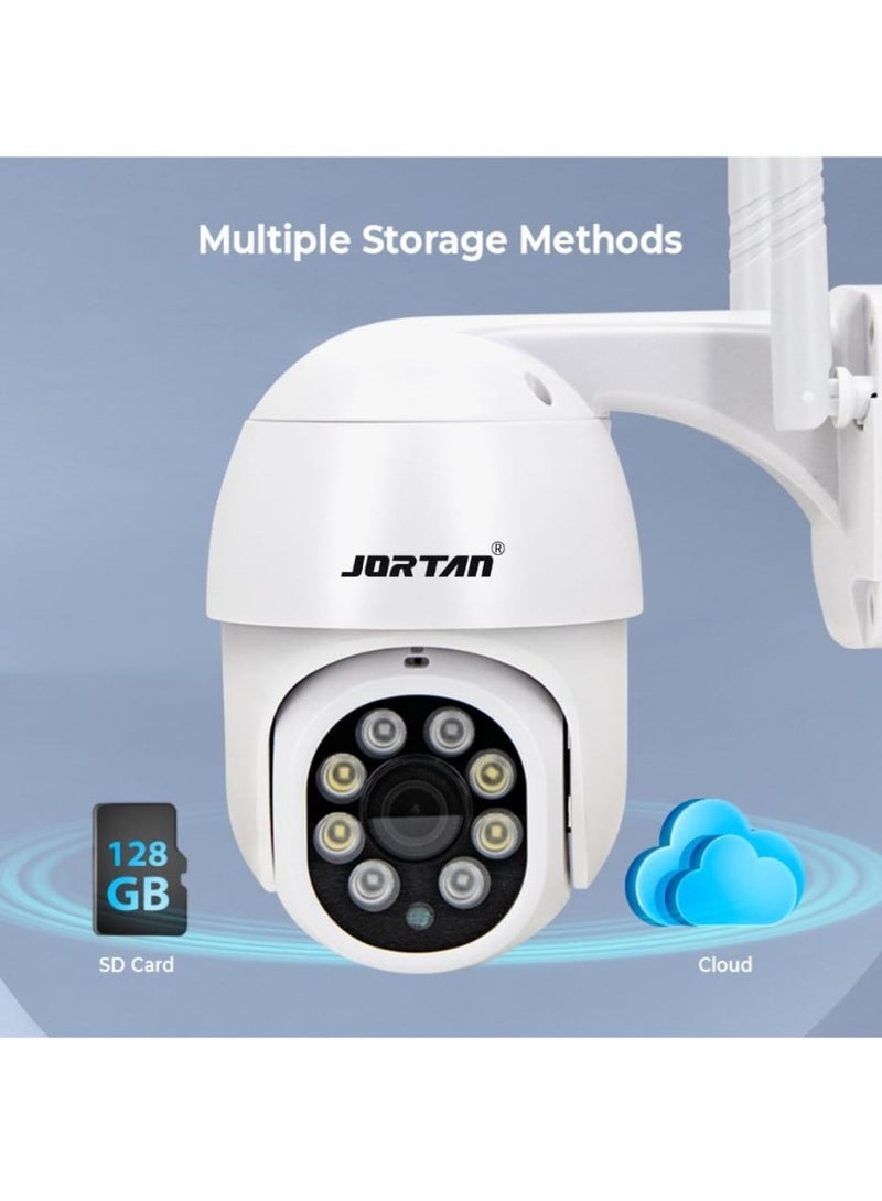 JORTAN 1080P Indoor Outdoor Wireless Wi-Fi Security Camera, Color Night Vision, 2 way Audio, Motion Detection, IP66 Waterproof, PTZ Control, Cloud Storage