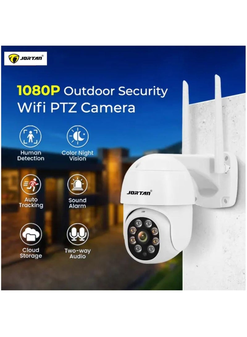 JORTAN 1080P Indoor Outdoor Wireless Wi-Fi Security Camera, Color Night Vision, 2 way Audio, Motion Detection, IP66 Waterproof, PTZ Control, Cloud Storage