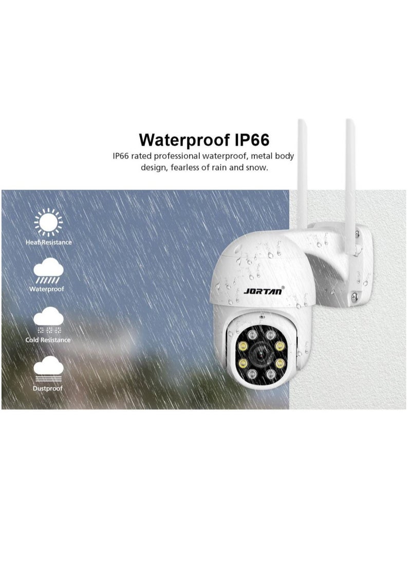 JORTAN 1080P Indoor Outdoor Wireless Wi-Fi Security Camera, Color Night Vision, 2 way Audio, Motion Detection, IP66 Waterproof, PTZ Control, Cloud Storage