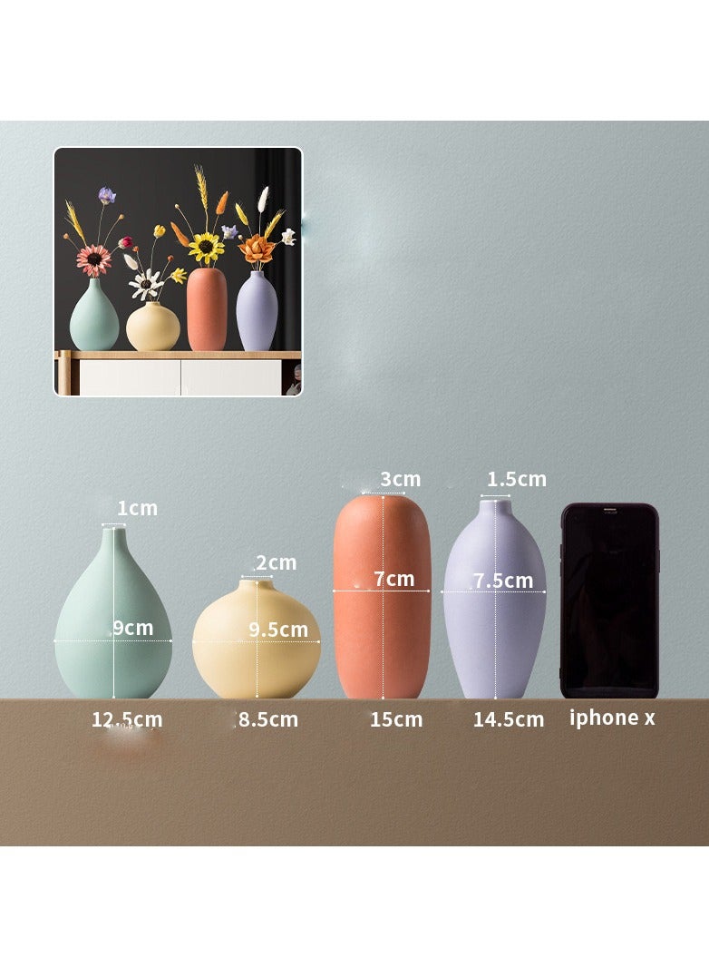 Ceramic Flower Vase Set, 4 Piece, Assorted Colors, Rustic Style, for Tabletop Decor,Gifting