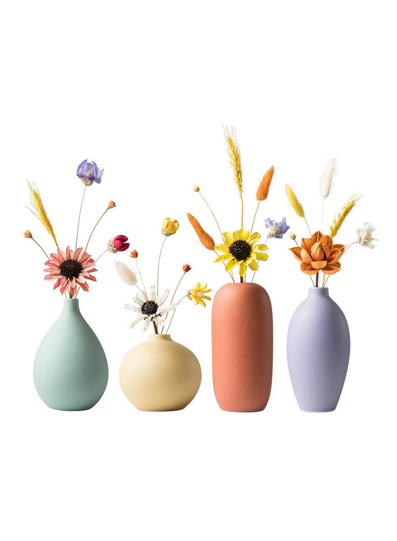 Ceramic Flower Vase Set, 4 Piece, Assorted Colors, Rustic Style, for Tabletop Decor,Gifting