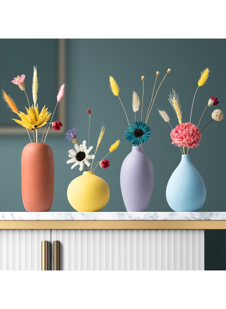 Ceramic Flower Vase Set, 4 Piece, Assorted Colors, Rustic Style, for Tabletop Decor,Gifting