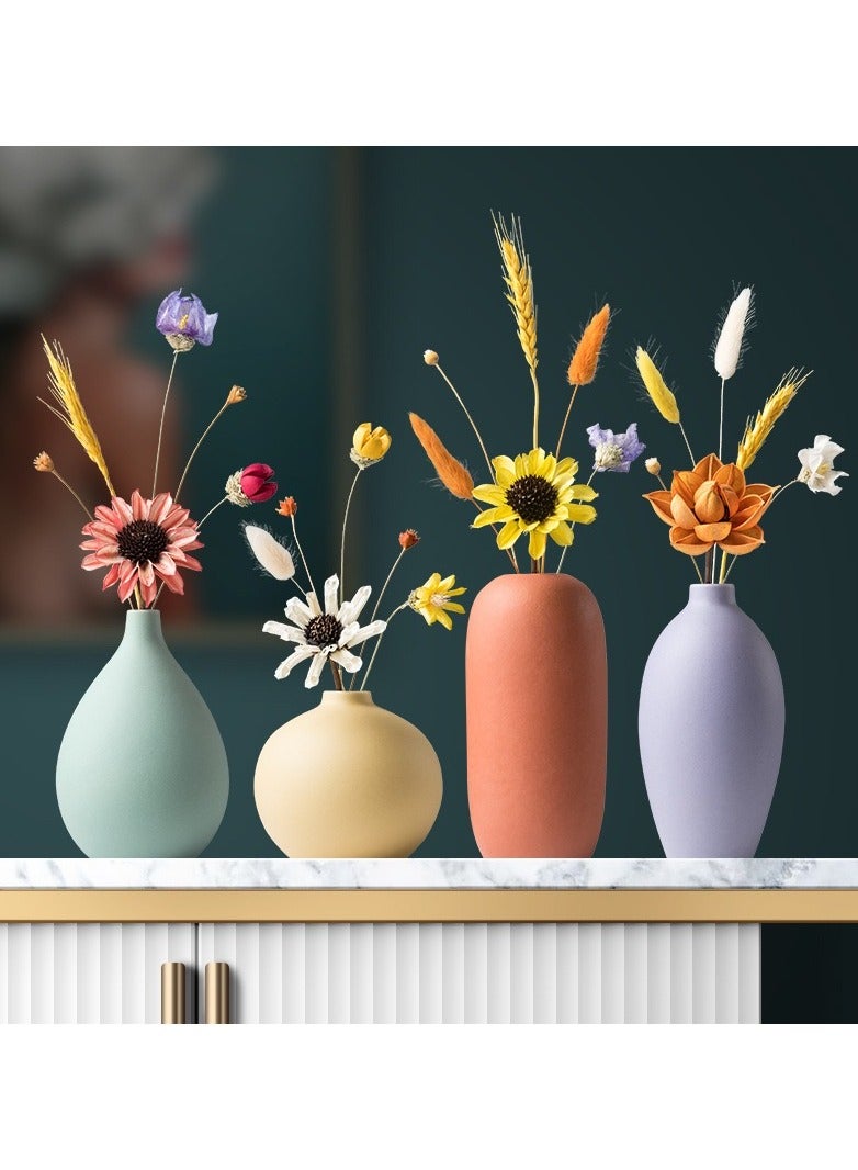 Ceramic Flower Vase Set, 4 Piece, Assorted Colors, Rustic Style, for Tabletop Decor,Gifting