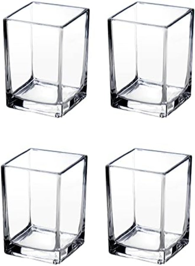 Plant Square Glass Vase Clear Flower Decorative Centerpiece For Home Or Wedding, Candle Holder, 5 X 5, Set Of 4