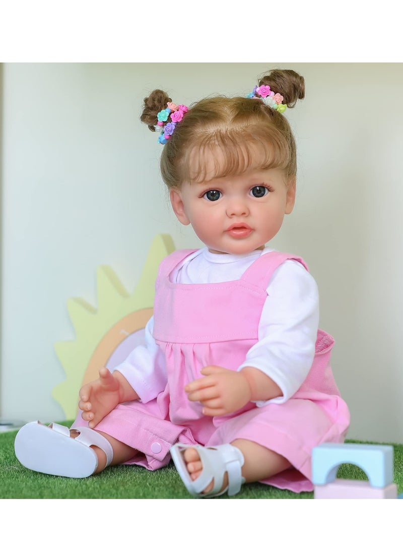 Realistic Baby Recycled Doll, Silicone Full Body Girl, 22 Inch Recycled Toddler Washable Baby Doll, Pink Girl Outfit