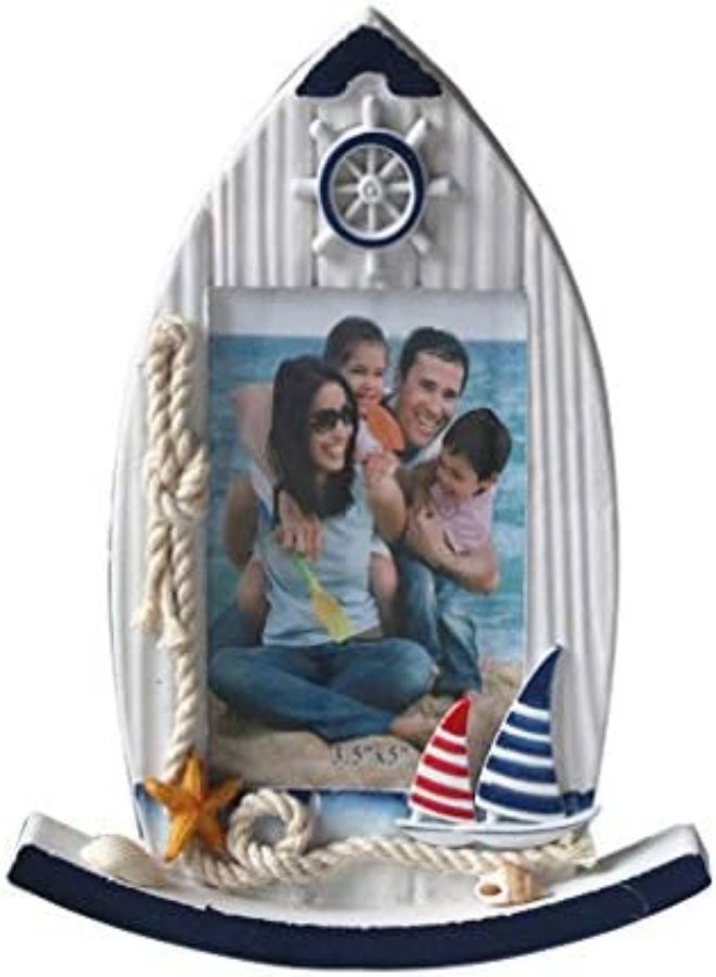 Picture Frame Nautical Themed Photo Frames, Nautical Wooden Photo Frame Real Natural Sailboat Starfish Ornament For Wedding Summer Vacation Graduation