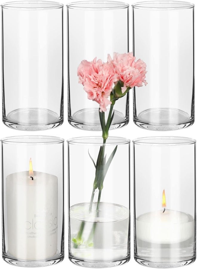 Bigivaca 6 Inch Tall Clear Glass Vases,Bulk Cylinder Flower& Plant Vases,Set Of 6 Pack Candle Holders For Wedding Centerpieces And Home Decoration.