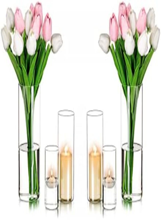 Hurricane Candle Holders Glass Vases For Centerpieces - Set Of 6 Clear Cylinder Vases For Flowers, Pillar Candles, Floating Votive Wedding Table Centerpiece Home Decor 4''/6''/7.8'' High