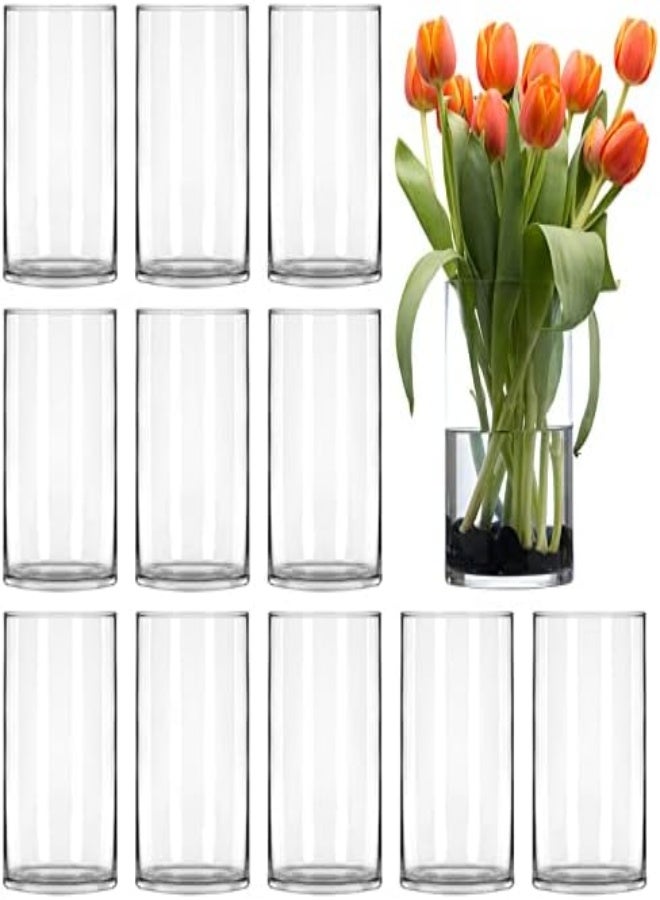Bigivaca 6 Inch Tall Clear Glass Vases,Bulk Cylinder Flower& Plant Vases,Candle Holders For Home Decoration And Wedding Centerpieces. Set Of 12 Pack.