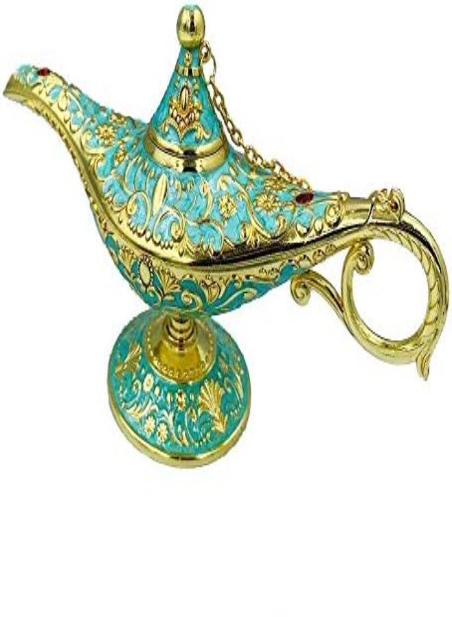 Vintage Aladdin Magic Genie Lamp Incense Burners Metal Carved Wishing Light For Home Tabletop Decoration, Party, Birthday Delicate Gift (Green)