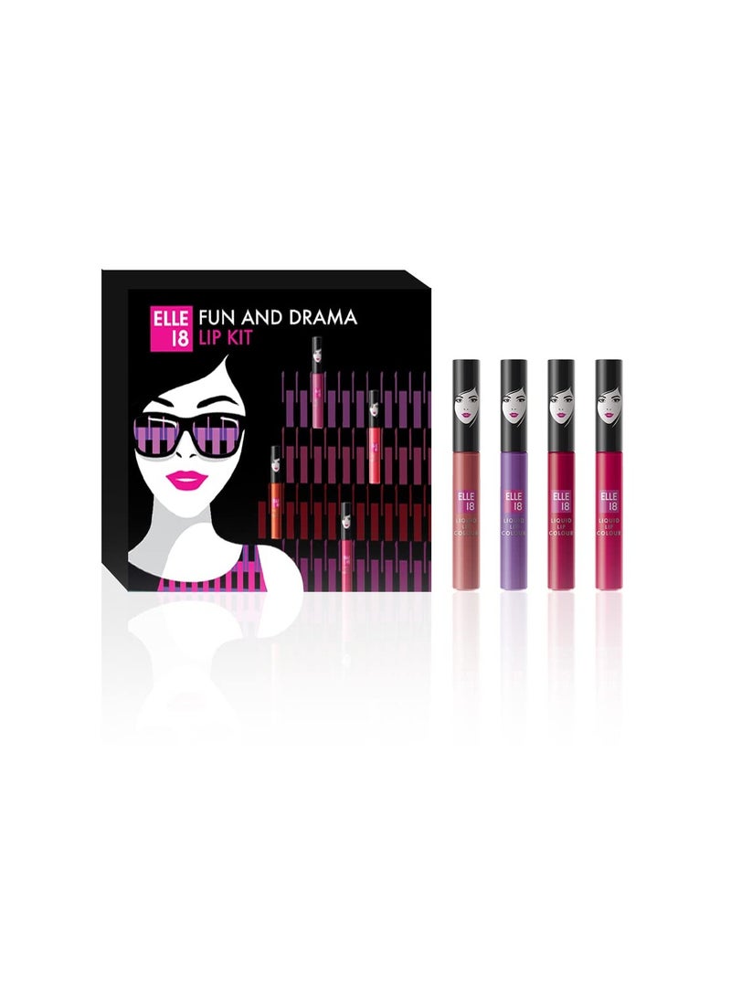 Lakme Elle 18 Fun And Drama Lip Kit Set Of 4 Matte Liquid Lipsticks