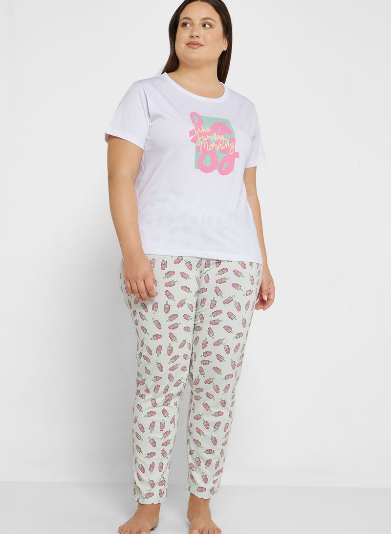 Graphic Nightwear T-Shirt And Pyjama Set