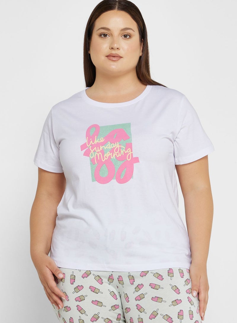 Graphic Nightwear T-Shirt And Pyjama Set