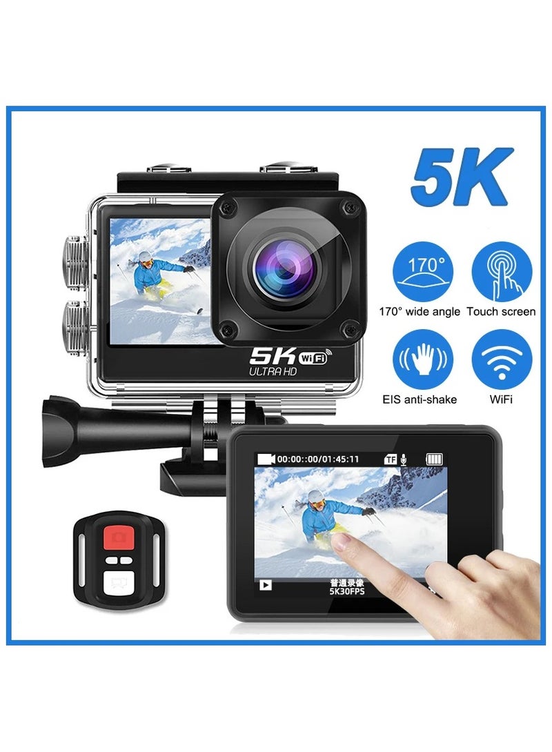For Skiing and Diving 5K 24MP WiFi Action Camera Ultra HD Underwater Cameras with Touch Screen Sport Camera with Remote Control