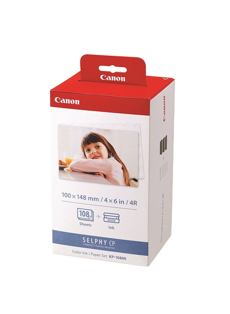 Canon KP-108IN Color Ink Paper Set for Canon Selphy CP910/CP810 Photo Printer, 108 Sheets, White