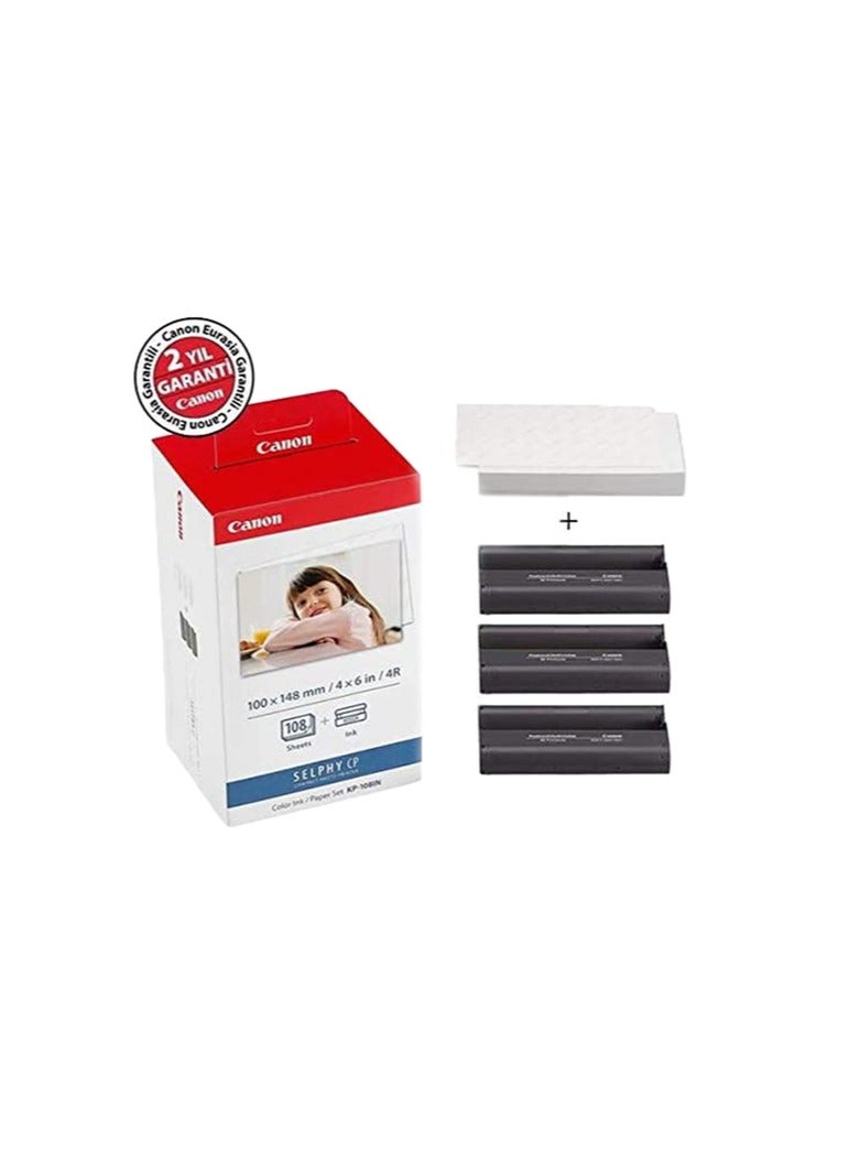 Canon KP-108IN Color Ink Paper Set for Canon Selphy CP910/CP810 Photo Printer, 108 Sheets, White