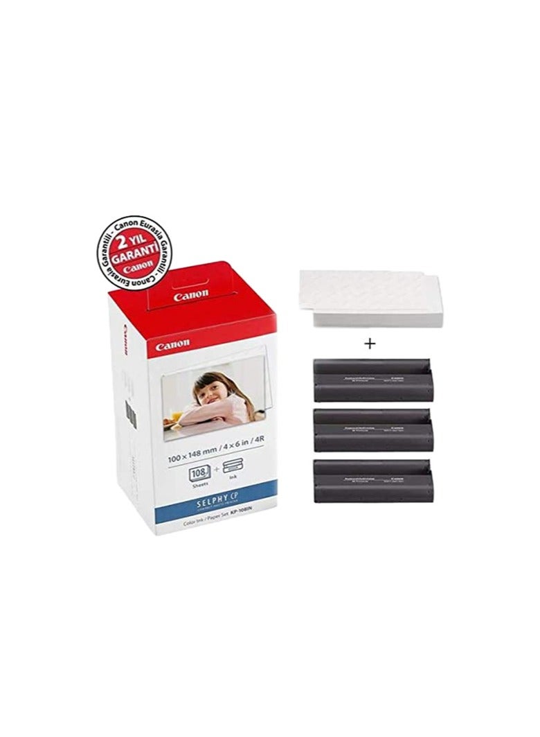 Canon KP-108IN Color Ink Paper Set for Canon Selphy CP910/CP810 Photo Printer, 108 Sheets, White