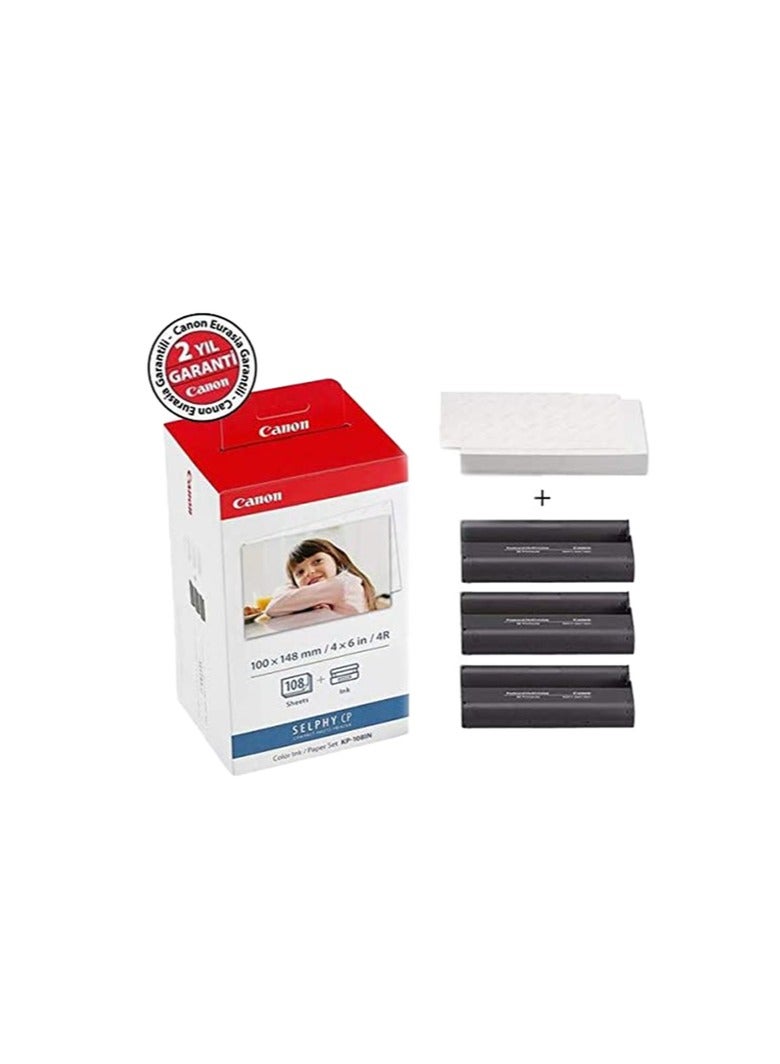 Canon KP-108IN Color Ink Paper Set for Canon Selphy CP910/CP810 Photo Printer, 108 Sheets, White