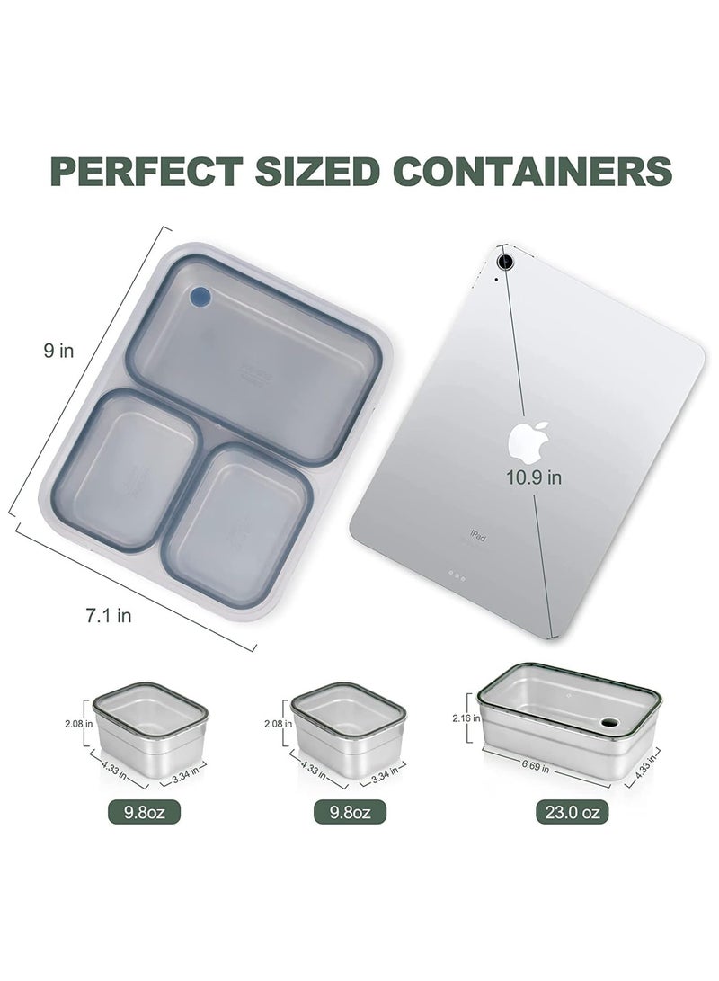 Stainless Steel Lunch Box for Kids Adults,Insulated Bento Lunch Box with Tableware & Bag,1260ML 3 Compartment Divided Lunch Containers with Lids,Leakproof | BPA Free | Dishwasher Safe（Green）