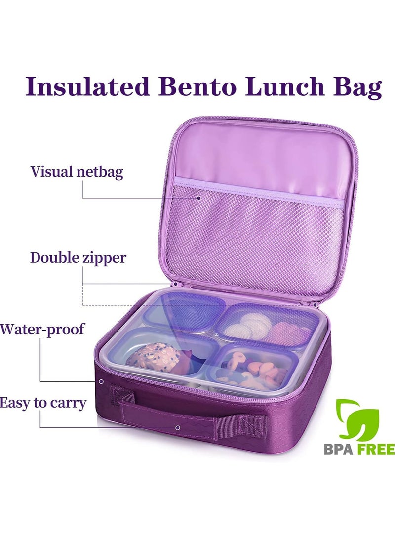 Stainless Steel Lunch Box for Kids Adults,Insulated Bento Lunch Box with Tableware & Bag,1060ML 4 Compartment Divided Lunch Containers with Lids,Leakproof | BPA Free | Dishwasher Safe （Purple）