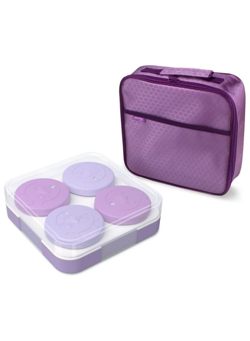 Stainless Steel Lunch Box for Kids Adults,Insulated Bento Lunch Box with Tableware & Bag,880ML 4 Compartment Divided Lunch Containers with Lids,Leakproof | BPA Free | Dishwasher Safe（880ML,Purple）
