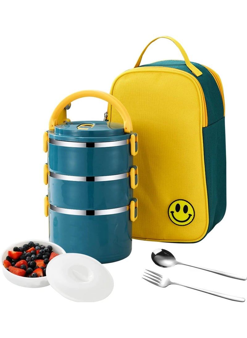 Stainless Steel Bento Lunch Box for Kids School,3 Layers Stackable Thermos Lunch Box with Insulated Lunch Bag Spoon Fork,Leakproof Thermal Food Containers for Adult Work Camping (3 Layer)