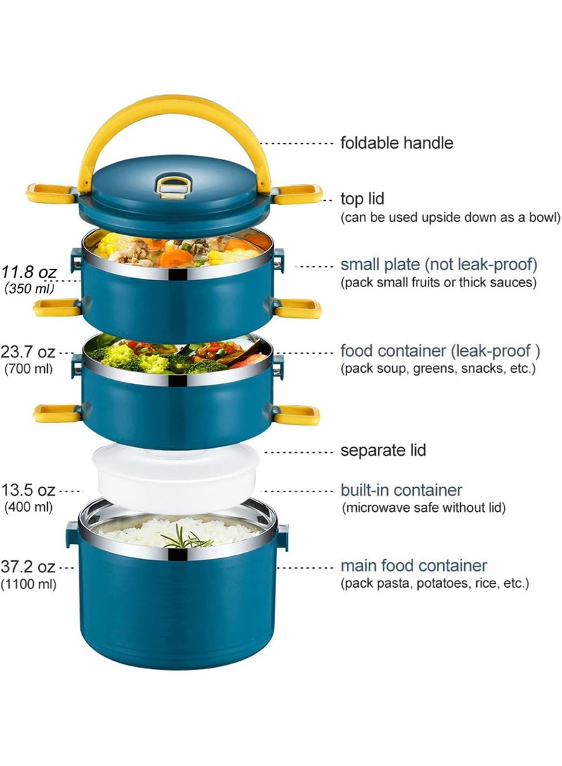 Stainless Steel Bento Lunch Box for Kids School,3 Layers Stackable Thermos Lunch Box with Insulated Lunch Bag Spoon Fork,Leakproof Thermal Food Containers for Adult Work Camping (3 Layer)