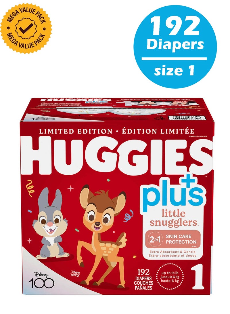 192-Piece Little Snugglers Plus With 2 in 1 Skin Protect Limited Edition Baby Diapers Size 1