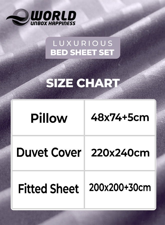 4-Piece Luxury King Size Purple Striped Bedding Set Includes 1 Duvet Cover (220x240cm), 1 Fitted Bed Sheet (200x200+30cm), and 2 Pillow Cases (48x74+5cm) for Ultimate Hotel-Inspired Sophistication