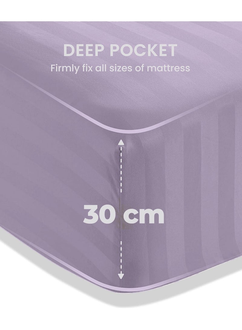 4-Piece Luxury King Size Purple Striped Bedding Set Includes 1 Duvet Cover (220x240cm), 1 Fitted Bed Sheet (200x200+30cm), and 2 Pillow Cases (48x74+5cm) for Ultimate Hotel-Inspired Sophistication