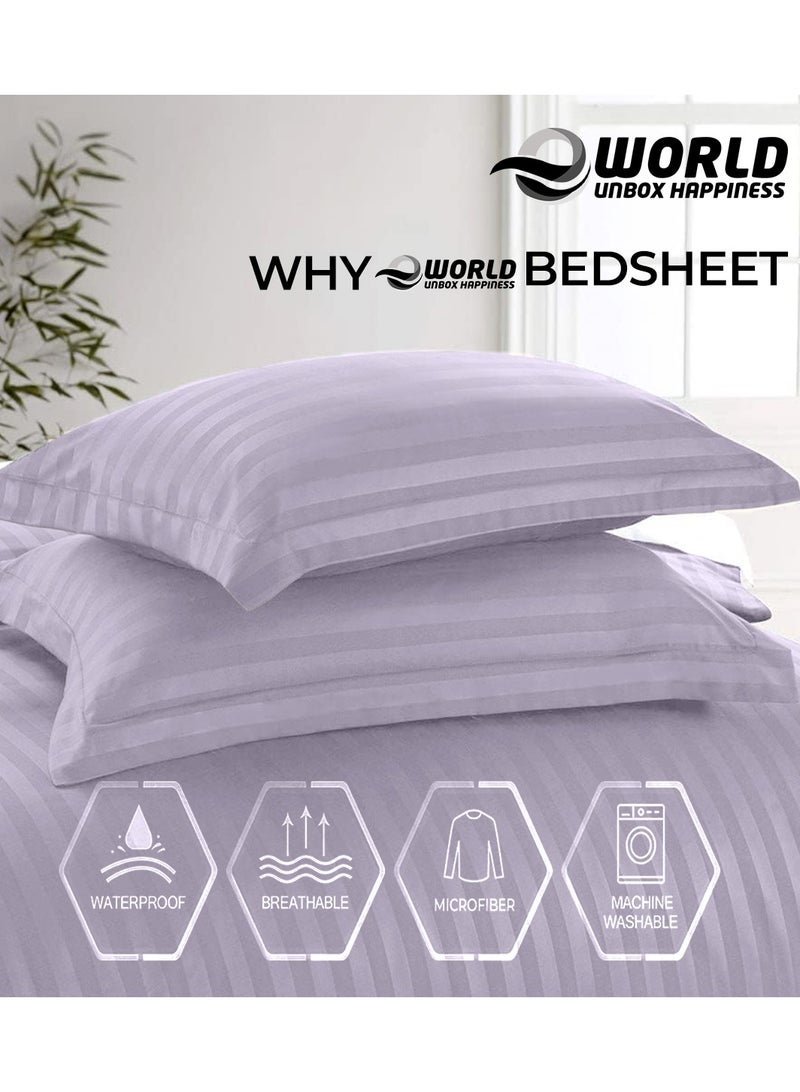 4-Piece Luxury King Size Purple Striped Bedding Set Includes 1 Duvet Cover (220x240cm), 1 Fitted Bed Sheet (200x200+30cm), and 2 Pillow Cases (48x74+5cm) for Ultimate Hotel-Inspired Sophistication