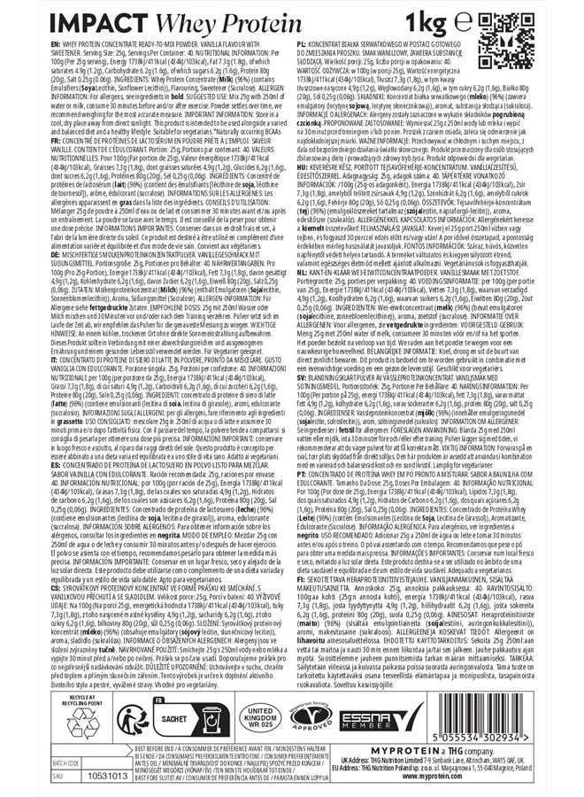 Impact Whey Protein Powder, 2.2 Lbs (32 Servings) Vanilla Ice Cream, 22g Protein & 5g BCAA Per Serving, Protein Shake for Superior Performance, Muscle Strength & Recovery, Gluten Free