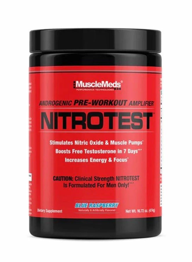Nitrotest, Androgenic Pre-Workout Amplifier, Blue Raspberry, 30 Servings