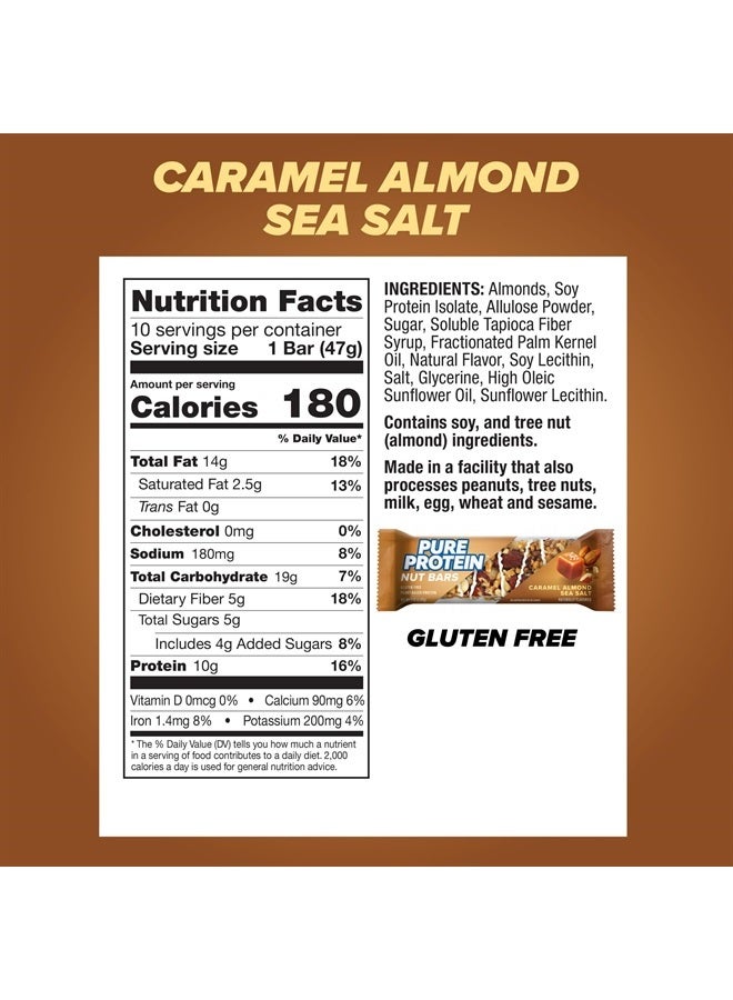 Nut Bars, Caramel Almond Sea Salt, 10g Protein, Gluten Free, Low Sugar, 1.65 oz, 10 Pack (Packaging may vary)