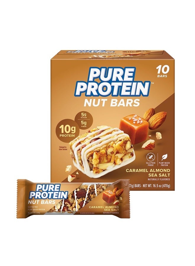 Nut Bars, Caramel Almond Sea Salt, 10g Protein, Gluten Free, Low Sugar, 1.65 oz, 10 Pack (Packaging may vary)