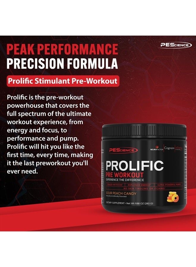 Prolific Pre Workout Powder, Sour Peach Candy, 40 Scoop, Energy Supplement with Nitric Oxide, KK Fit Signature Flavor