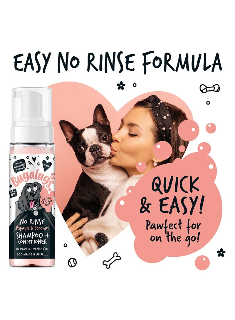 Bugalugs Papaya & Coconut No Rinse Dog Shampoo And Conditioner 200ml (6.8 Fl Oz)