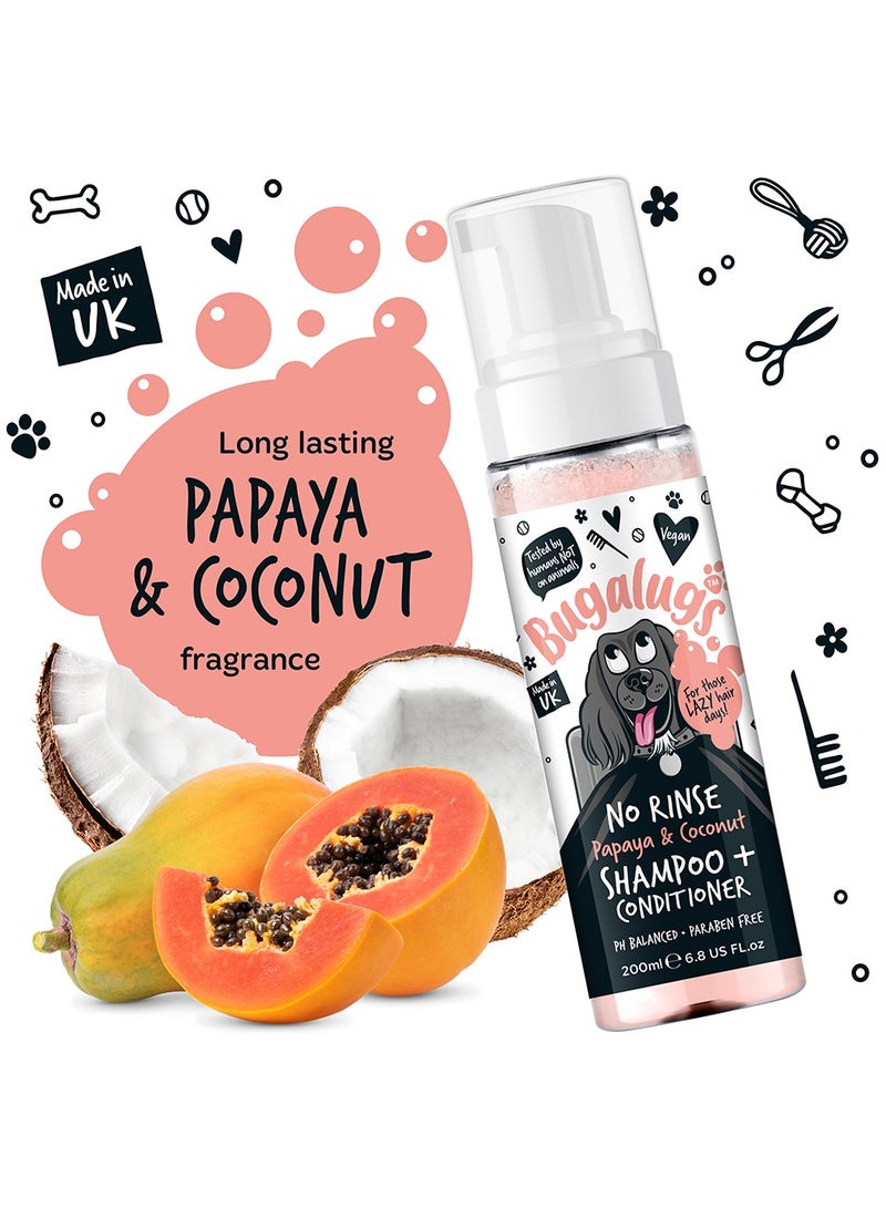 Bugalugs Papaya & Coconut No Rinse Dog Shampoo And Conditioner 200ml (6.8 Fl Oz)