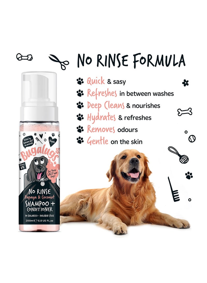 Bugalugs Papaya & Coconut No Rinse Dog Shampoo And Conditioner 200ml (6.8 Fl Oz)