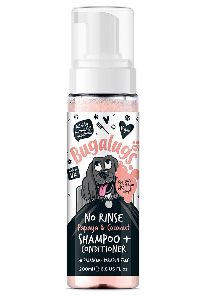 Bugalugs Papaya & Coconut No Rinse Dog Shampoo And Conditioner 200ml (6.8 Fl Oz)