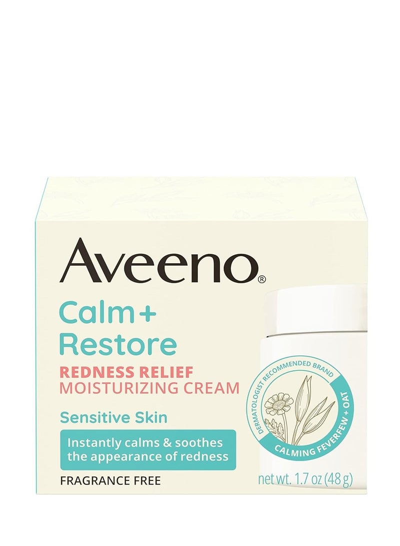 Aveeno Calm + Restore Redness Relief Moisturizing Cream, Daily Facial Cream for Sensitive Skin Instantly Calms & Soothes the Appearance of Redness, Fragrance-Free & Hypoallergenic, 1.7 oz