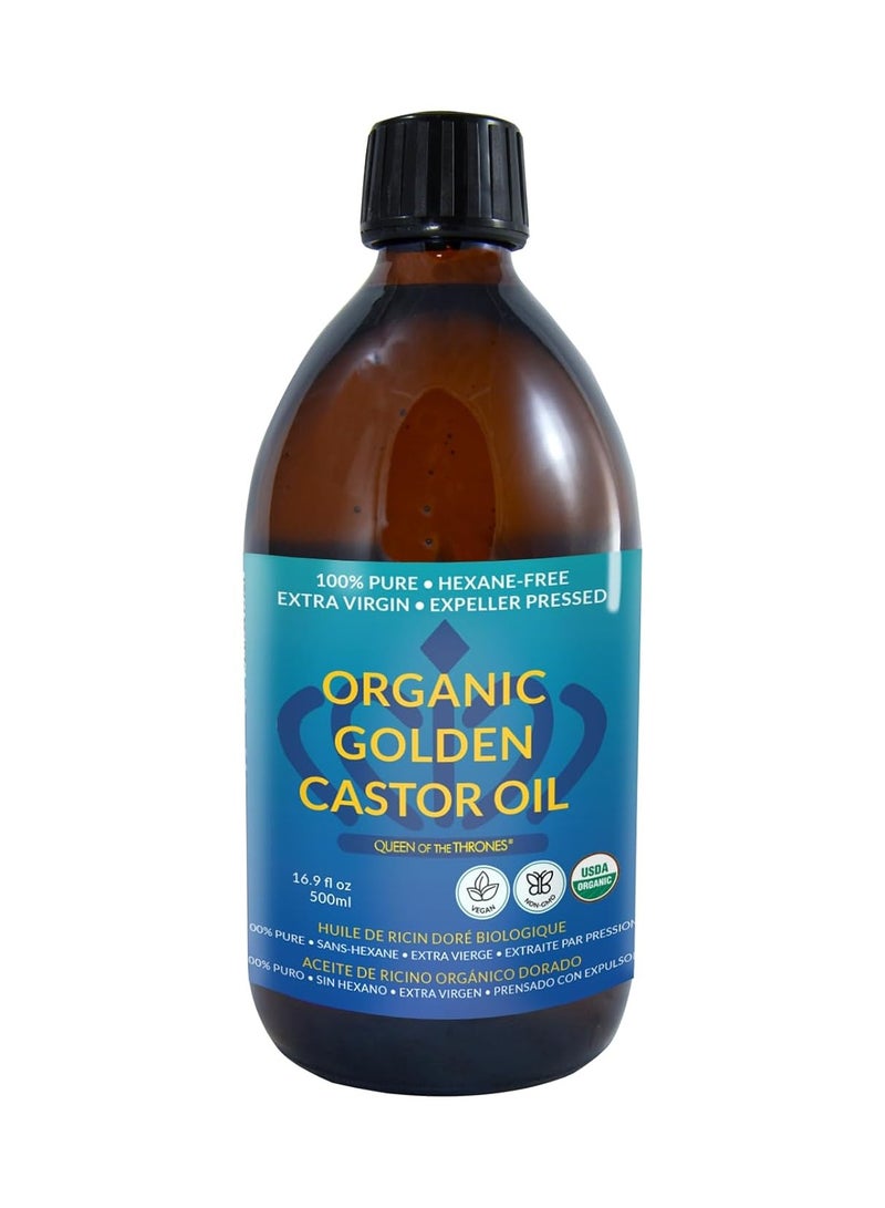 QUEEN OF THE THRONES Organic Golden Castor Oil 500mL 16.91 FL Oz Pack of 1 100% Pure & Expeller Pressed For Hair Skin & Digestion Hexane Free USDA Certified
