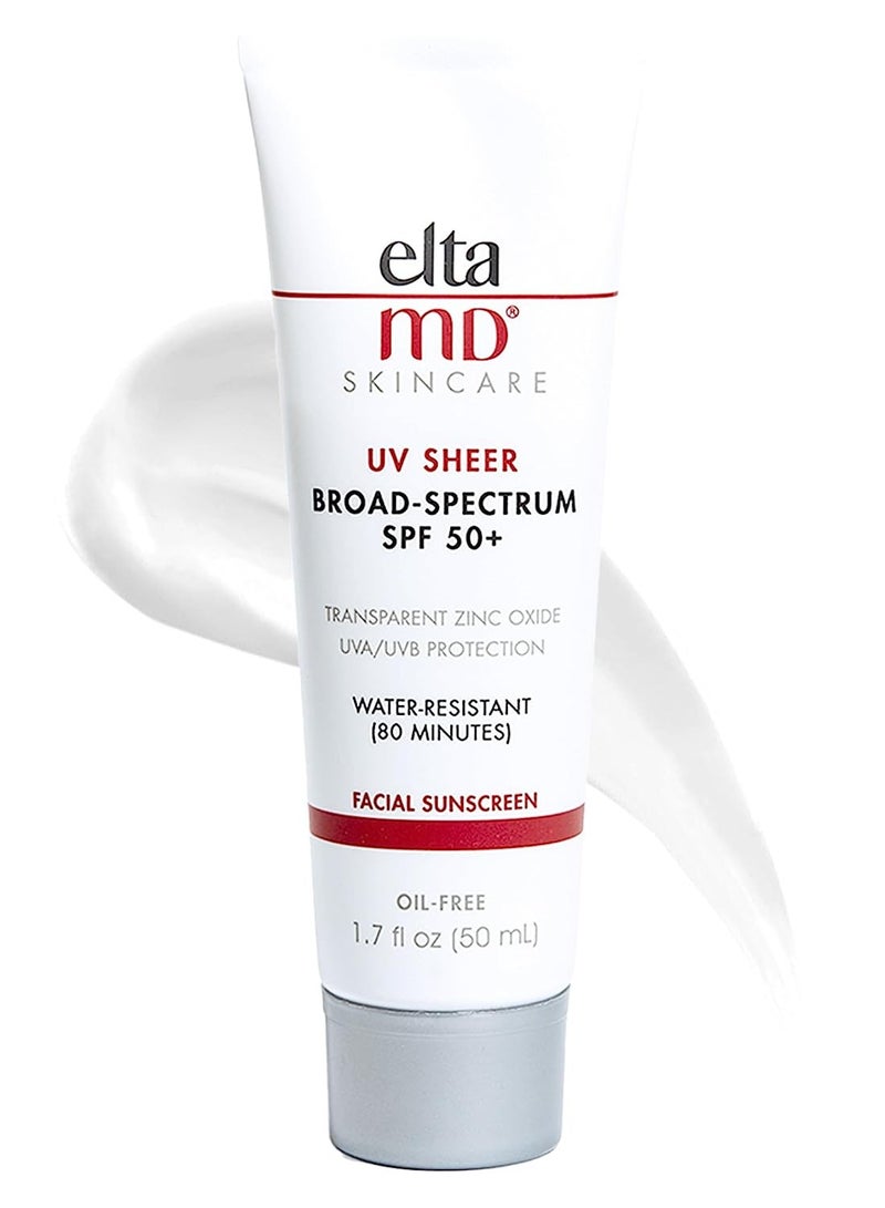EltaMD UV Sheer Face Sunscreen, SPF 50+ No White Cast Sunscreen for Face and Body, Zinc Oxide Sunscreen Formula, 1.7 oz Tube
