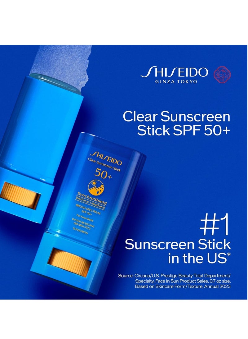 Shiseido Clear Sunscreen Stick SPF 50+ - Invisible Broad-Spectrum Face Sunscreen - Wear Under & Over Makeup - Lightweight Formula - All Skin Types