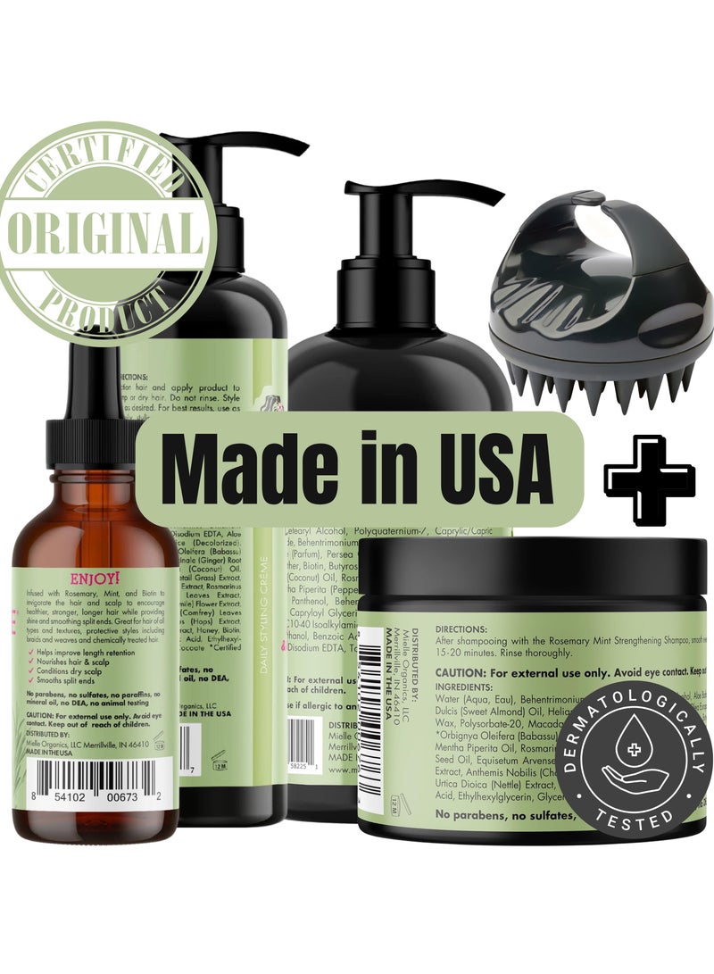 Organics Rosemary Mint Strengthening Complete Set 6 - Shampoo, Conditioner, Hair Mask, Hair Edge Gel, Rosemary Hair Oil, And Scrubber - For Hair Growth - Infused With Biotin, Strengthens Weak Hair 1166ml