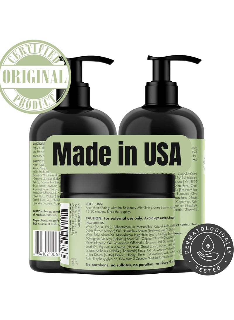 Organics Rosemary Mint Strengthening Trio Set - Shampoo, Conditioner, Hair Mask - Infused With Biotin, Cleanses And Helps Strengthen Weak And Brittle Hair 1050ml