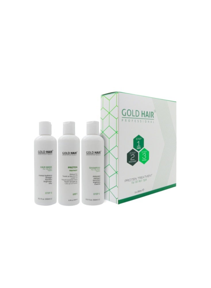 Gold Hair Protein Treatment For All Hair Types Kit 250ML 3pcs