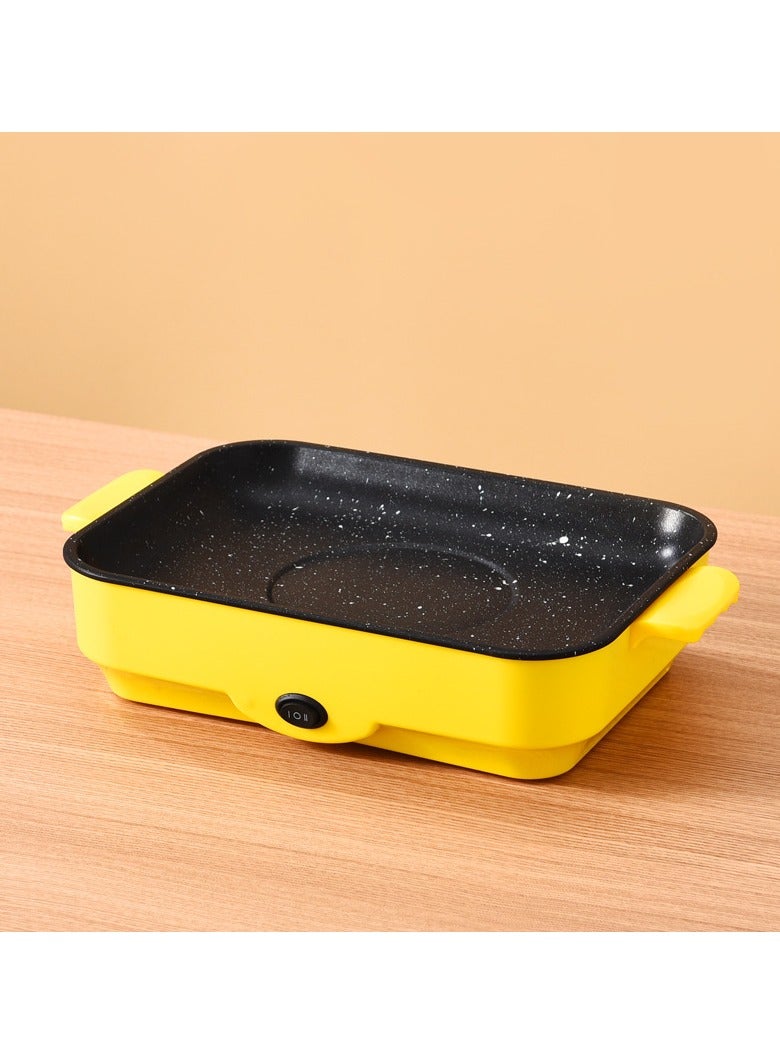 Electric Grill Pan,  Non Stick Household Multi-functional Small Baking Pan 600W Convenient Barbecue Oven Yellow 30 cm