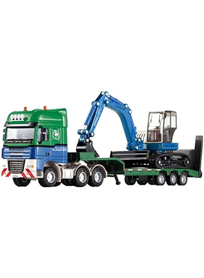 1:50 Scale Cool Giant Platform Lorry Truck Attached Excavator Model Toy for Boys