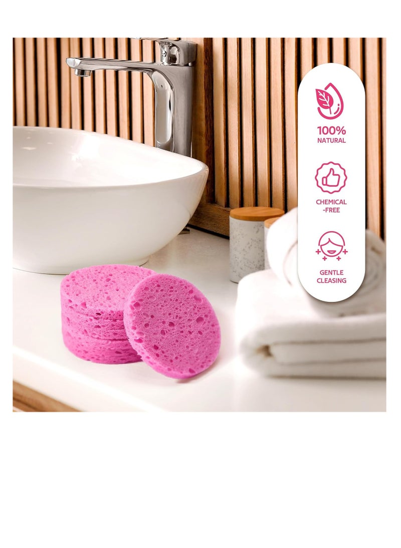 50-Count Compressed Facial Sponges for Daily Facial Cleansing and Exfoliating, 100％ Natural Cosmetic Spa Sponges for Makeup Remover, Reusable, Pink